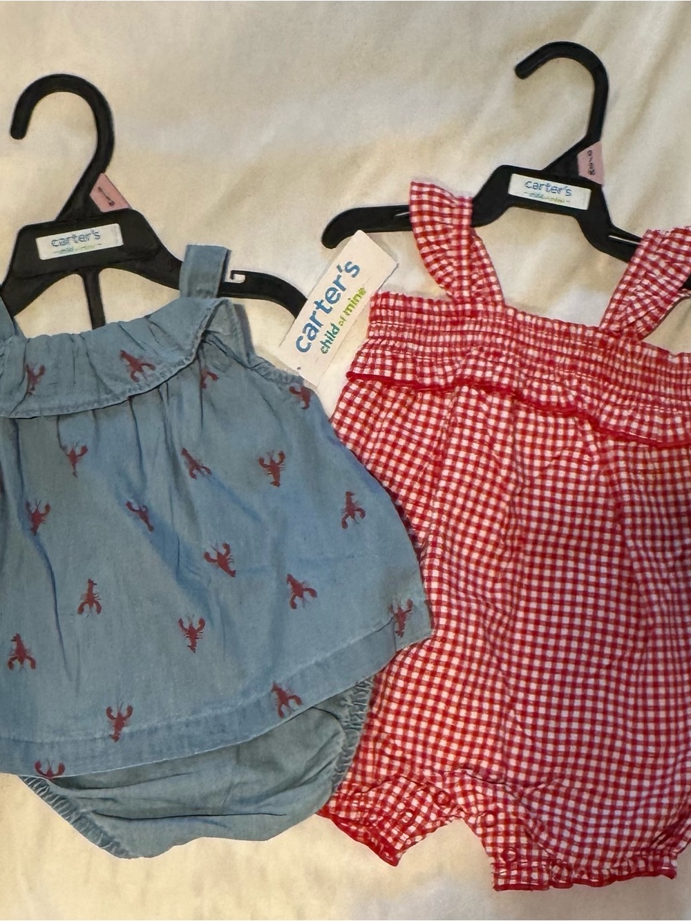 Baby Girl Carter's NWT two piece Jeans Fabric Lobster Outfit, 1-Piece Gingham
